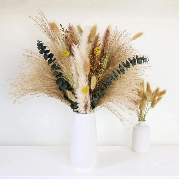 Fiori decorativi 85 pezzi erba di pampa Boho decorazioni per la casa 8 tipi di piante secche con soffice canna di eucalipto coda di grano e San Valentino Gras