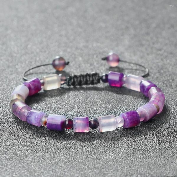 Link Armbänder Männer Energie Perlen Armband Natürlicher Lila Rot Gestreifter Achat Stein Verstellbare ArmbänderArmreifen Frauen Yoga Heilung Schmuck