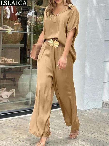 Damen Zweiteilige Hose Kurzarm Bluse Set Damen für den Sommer 2023 Elegante Outfits Lose Luxus Casual Anzug Chic 2 Teile Sets Hosenanzug