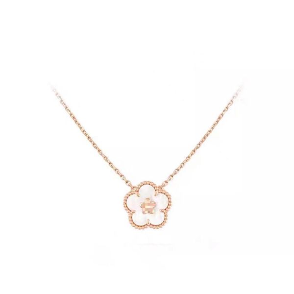 Pulseira de flor de ameixa botânica INS Designer 18K ouro feminino colar/brincos com pingente de flor de ameixa, clube de presente de noiva conjunto de joias de 3 peças