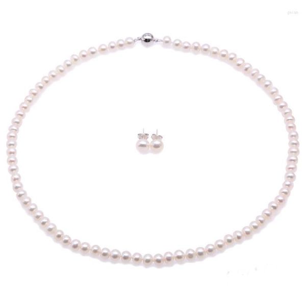 Серьги ожерелья устанавливают 6-7 мм белый акоя культивированный жемчуг 18 