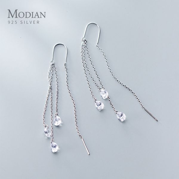 Ciondola il lampadario Modian Orecchini da sposa alla moda per le donne Argento 925 CZ Catena lunga Nappa Goccia d'acqua Ciondola l'orecchino Gioielleria raffinata 230404