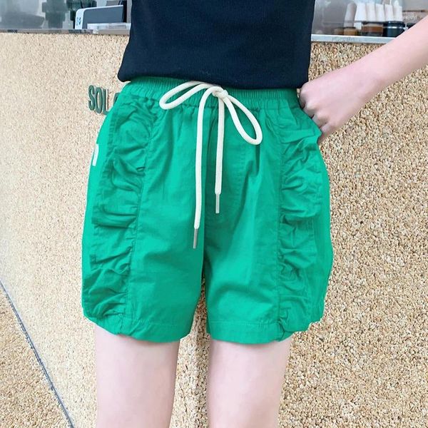 Shorts Mädchen Sommer Grün Rüschen Trim 2023 Kinder Kleines Mädchen Dünne Beiläufige Kurze Hosen Kleidung 6 8 10 12 13 14 jahre