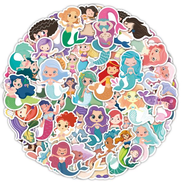 50PCS Cartoon Cute Sirena Adesivi Divertente Organismo marino Medusa Graffiti Adesivi Custodia per telefono mista Bagagli Impermeabile Decalcomania fai da te 2 Gruppi