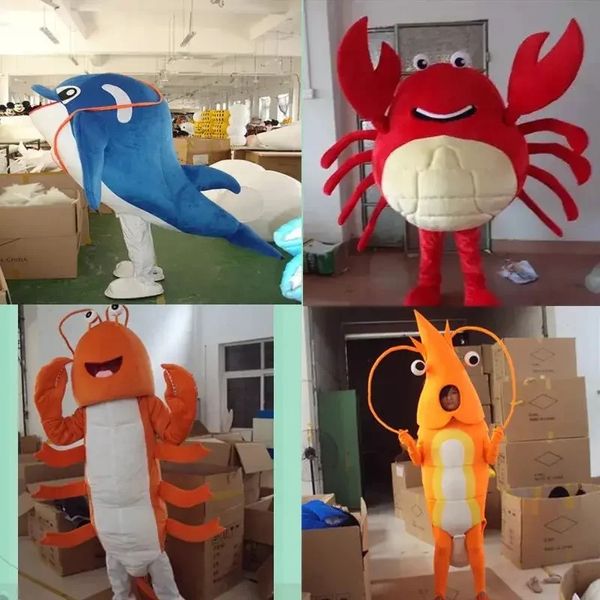 2024 Halloween Marine Granchio Aragosta Base Gamberetti Polpo Delfino Pesce Cartoon Figura Costume Uomo che cammina indossando la bambola Muppets mascotte