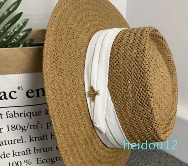 Moda-tecido chapéu de aba larga chapéu de sol verão feminino abelha boné largo pai-filho viseira plana chapéus de palha