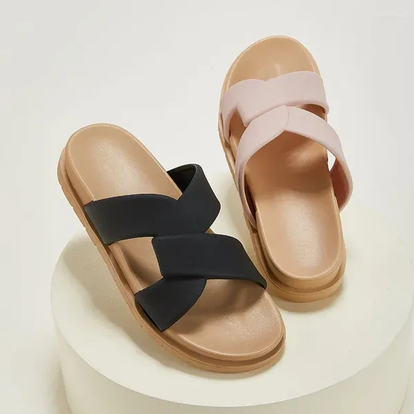 Sandálias 2023 verão cor combinando simples cruz moda jaqueta confortável senhoras e chinelos casuais sapatos planos
