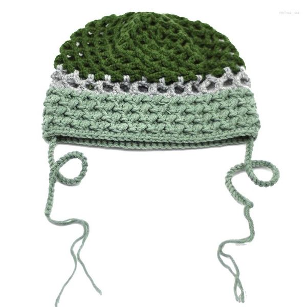 Шляпы Foliumpiniae, вязаная шерстяная шапка с обернутой головой, цветные блоки, тонкий ремешок, детские, четыре сезона