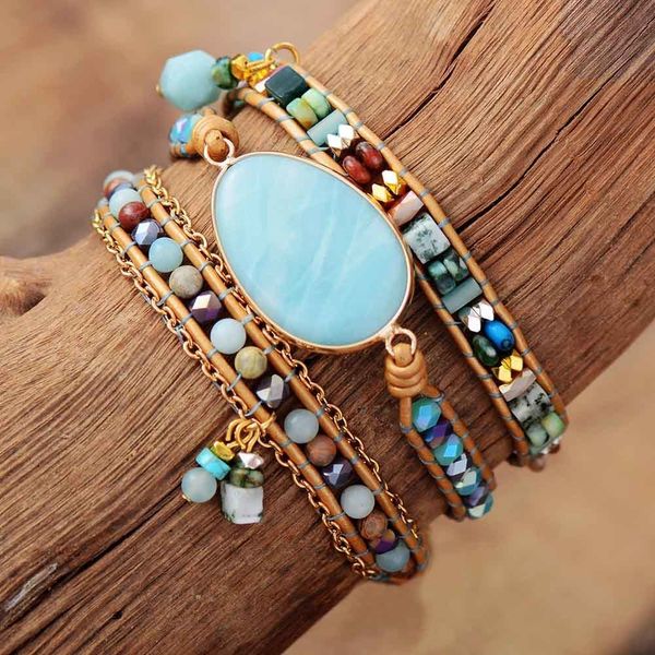 Braccialetti con ciondoli Bracciale avvolgente in pelle multistrato W Pietra naturale ite Bracciale con fili di perline Boho Beads Jewelry Dropship all'ingrosso 230404