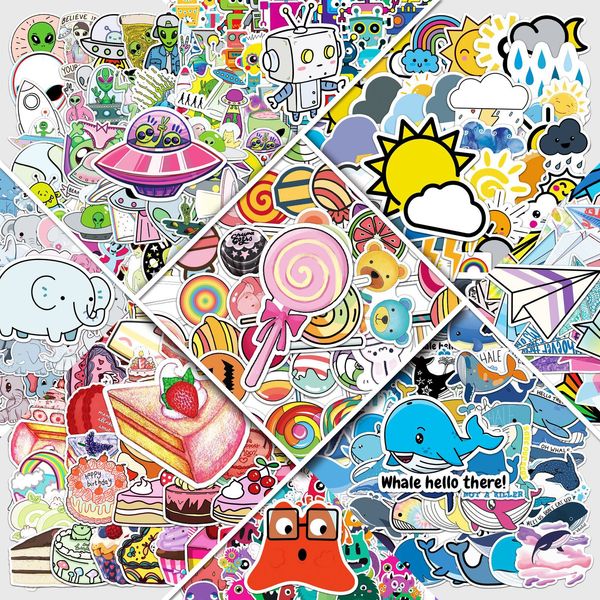 50 Stück lustige Cartoon-Aufkleber, dekorative Kinder-Graffiti-Aufkleber, gemischte Handyhüllen, Gepäck, wasserfest, DIY-Aufkleber, Aliens, Roboter, Kuchen, Lutscher, Papierflieger, 9 Themen