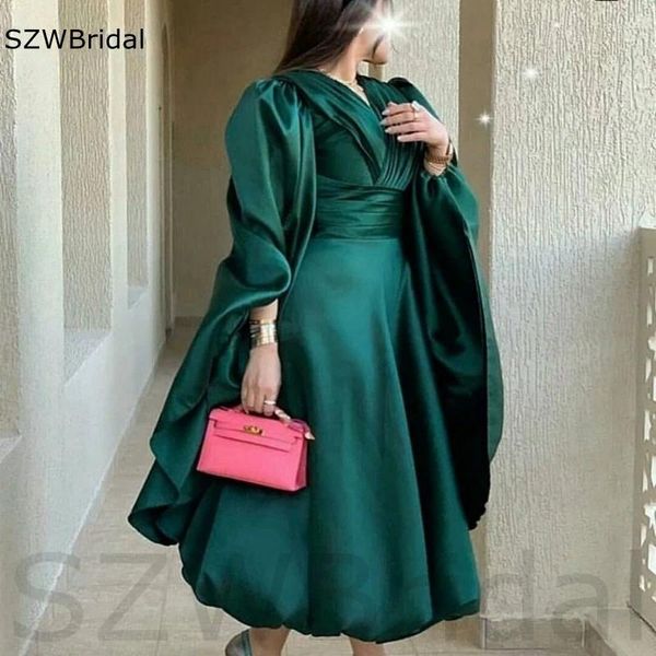 Parti elbiseleri varış saten yeşil kısa gece elbisesi artı beden dubai arabistan kadın gecesi abendkleider 2023