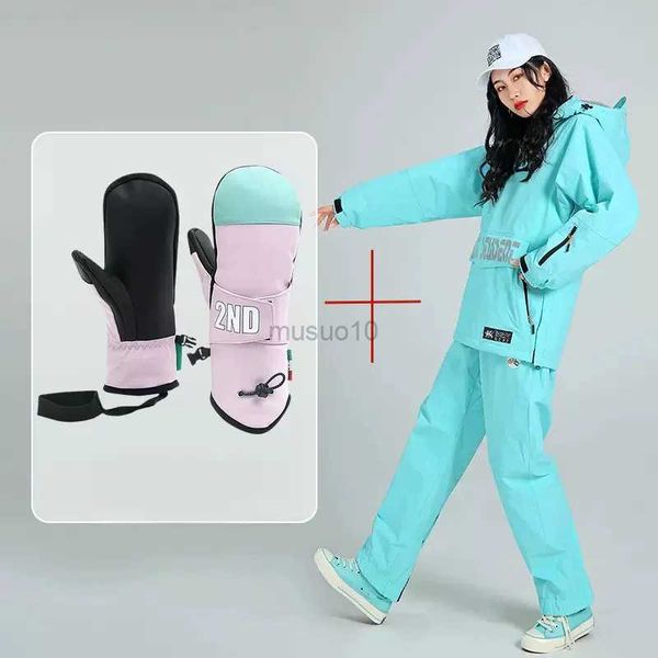 Outros artigos esportivos terno de esqui feminino jaqueta de esqui calças de snowboard inverno ternos de esqui de montanha feminino esqui impermeável roupas esportivas presente de luvas HKD231106