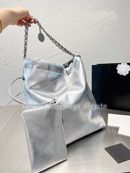 Öl Silber Hohl 22 Taschen Gewachstes Rindsleder Glänzende Müllschulter Doppelbrieftasche Goldmünze Lässiger Anhänger Retro-Handtasche mit großer Kapazität und einzelnen Reißverschluss-Geldbörsen