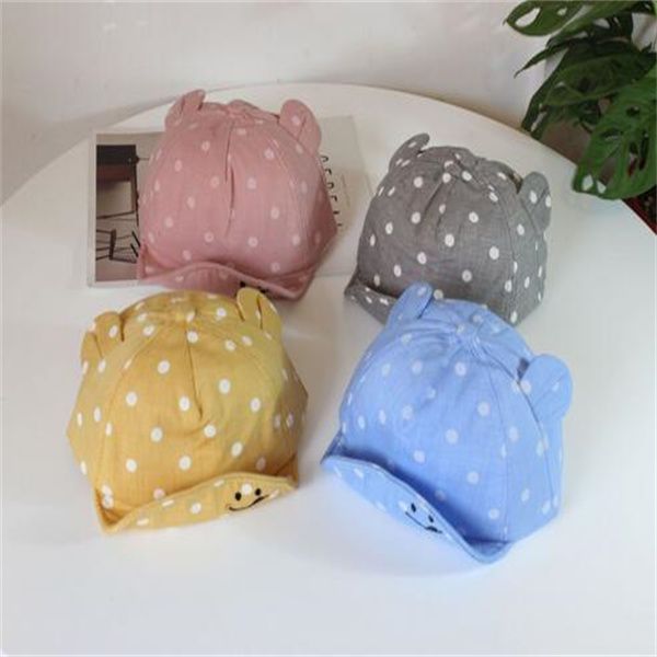 Chapéu de bebê recém -nascido Summer Baby Cap para boné de beisebol recém -nascido com chapéu de algodão Ears para crianças Cute Sun Polka Dot Chapéus de viseira ao ar livre A104