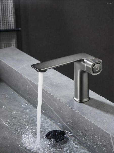 Rubinetti per lavandino del bagno Rubinetto per lavabo in rame Tavolo Maniglia singola Foro singolo e rubinetto per acqua fredda Miscelatore grigio contemporaneo