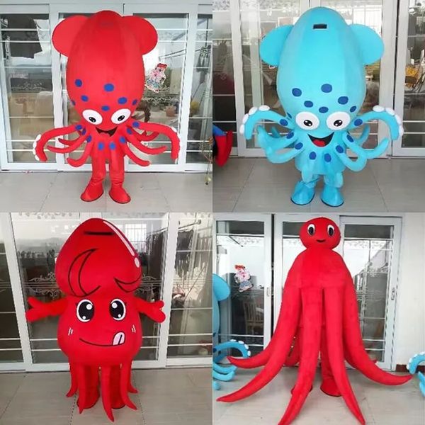 Profesyonel Kalamar Karikatür Bebek Takım Ahtopus Yetişkin Yürüyüş Planları Peluş Deniz Hayvan Maskot Kostümü Cadılar Bayramı Parti Komik Pansuman