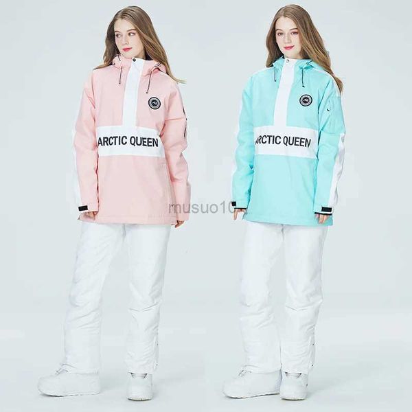 Altri articoli sportivi Donna Moda Colore coordinato Tuta da neve Capispalla Antivento Impermeabile Abbigliamento invernale caldo Tuta da sci + Pantaloni con bretelle staccabili HKD231106