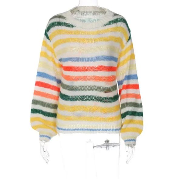 Maglioni da donna firmati manica lunga mohair maglione vintage donna lana arcobaleno maglia pullover design abbigliamento L6