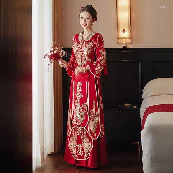 Этническая одежда Yourqipao Китайские комплекты 2023 Традиционное китайское свадебное платье Древний костюм Hanfu Xiuhe Свадебные платья для женщин
