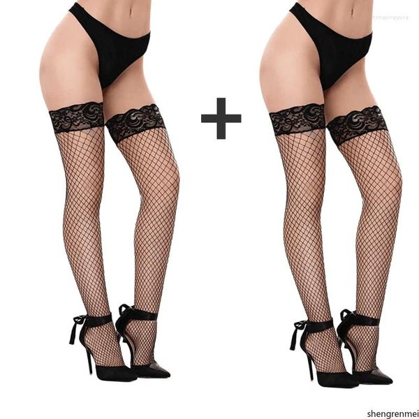 Meias mulheres 2Pairs Fishnet coxa meias