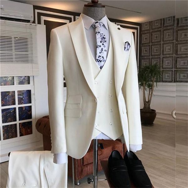 Ternos masculinos Blazers Formal Business Ivory Men's 3 peças Slim Fit Set personalizado noivo de casamento vestido noturno masculino tanque de moda masculina 230406