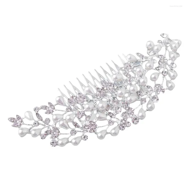 Grampos de cabelo 12 dentes pentes laterais com luxuosa imitação de pérolas folhas estilo jóias para banquetes vestidos de casamento saias