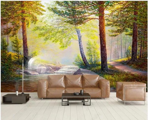 Wallpapers Aangepaste Muurschildering 3d Po Behang Europese Elanden Bos Olieverfschilderij Zonneschijn Woonkamer Voor Muur 3 D Op De