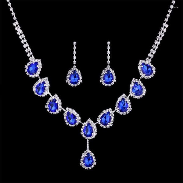 Brincos de colar Conjunto de mulheres Moda Crystal Rhinestone Girls Teardrop Garra Chain Jóias Vestido de noiva Acessórios de casamento