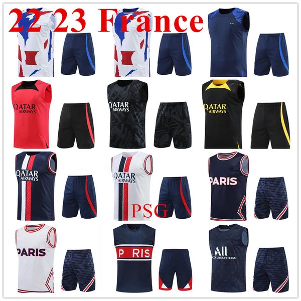 22 22 French Soccer jerseys Fatos de treino sportswear mangas curtas BENZEMA MBAPPE 22 23 GRIEZMANN GIROUD fato de treino de futebol equipamento Maillot de chandal futbol