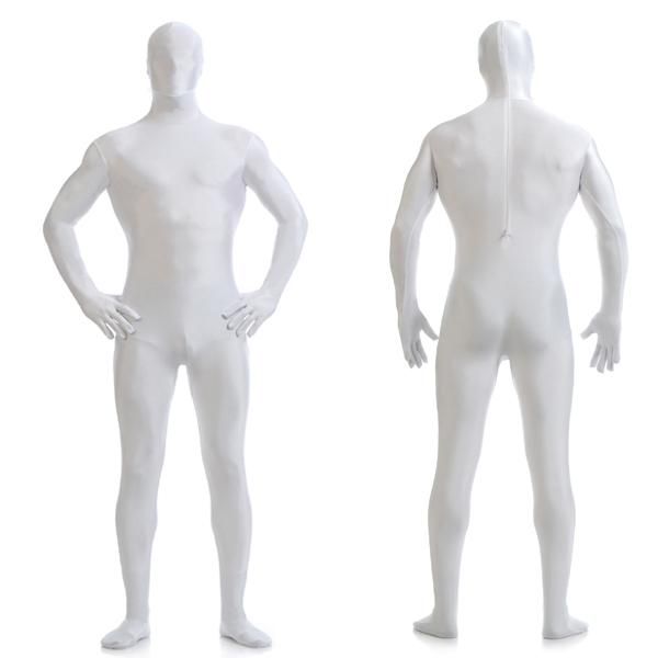 Anime Kostümler Yüksek Kaliteli Erkek Likra Spandex Cilt-Sight Bodysuit Beyaz Sahte Deri Zentai Catsuit Erkek Cadılar Bayramı Cosplay