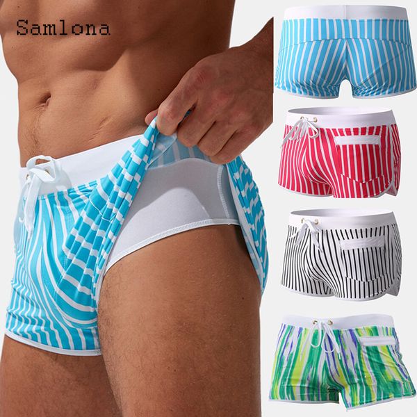 Pantaloncini da uomo Pantaloncini patchwork da uomo Tasche moda estiva Pantaloncini da spiaggia a righe Pantaloncini da uomo casual con coulisse Mutandine ultracorte Abbigliamento da uomo sexy 230404