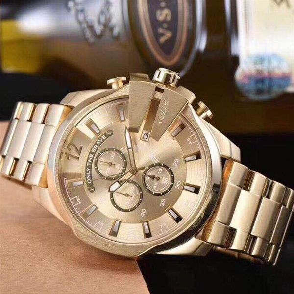 4360 relógio de ouro para homem grande dial mega chefe cronógrafo relógio esportivo inoxidável moda vestido relógios casual quartzo watch3413