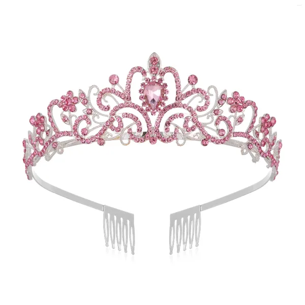 Grampos de cabelo rosa cristal tiaras diadema para mulheres meninas princesa coroa com pentes festa de aniversário de casamento colorido bandana