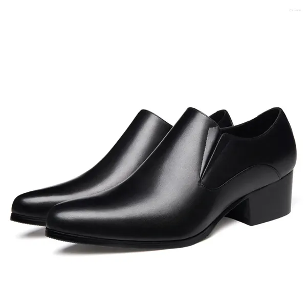 Sapatos de vestido preto couro genuíno para homens primavera outono clássico plus size apontou toe salto alto festa de negócios casamento