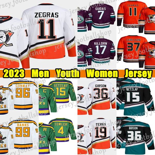 # 11 Trevor Zegras Maglia da hockey retro inversa # 37 Leo Carlsson # 19 Troy Terry potente Ryan Getzlaf Gage Alexander John Gibson Paul Kariya Ale