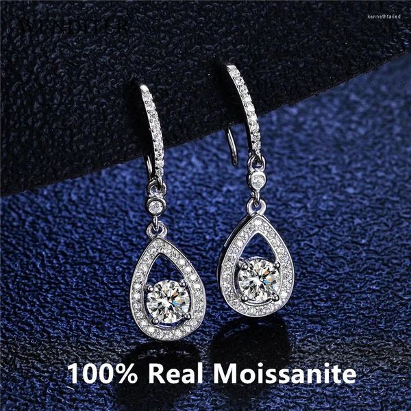 Orecchini pendenti D Colore 1 CT Moissanite Drop Pass Diamond Test Argento sterling 925 Placcato platino Donna Compleanno Alta gioielleria