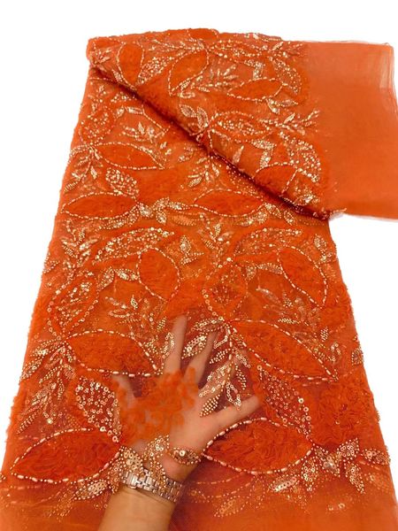 Mais recentes vestidos de noiva africanos lantejoulas francesas renda tule tecido bordado frisado 5 jardas mulheres costura de alta qualidade pano de noite material diy nigeriano KY-3070