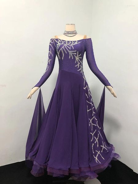 Сценическая одежда, фиолетовые бальные платья для соревнований, танцевальные платья для взрослых, высококачественная юбка для вальса, 2023, женское стандартное танцевальное платье