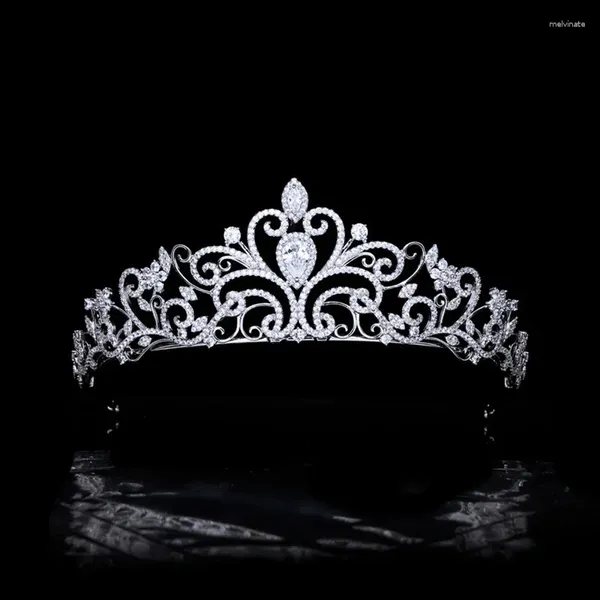 Fermagli per capelli Micro-intarsiato Zircone Matrimonio Corona nuziale Sposa Diademi floreali Fascia per capelli da donna Accessori per gioielli principessa HQ0456