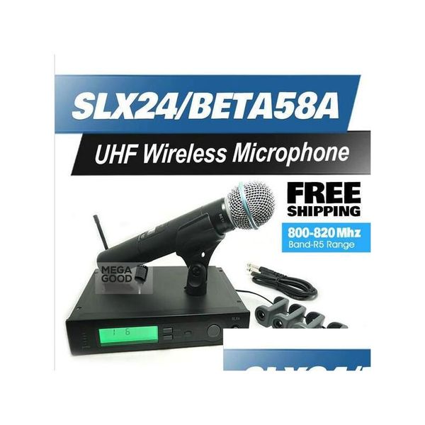 Microfoni Microfono Professional Uhf Microfono wireless Slx24/Beta58 Sistema karaoke portatile Slx Cordless 58A di alta qualità Drop D Dhurb