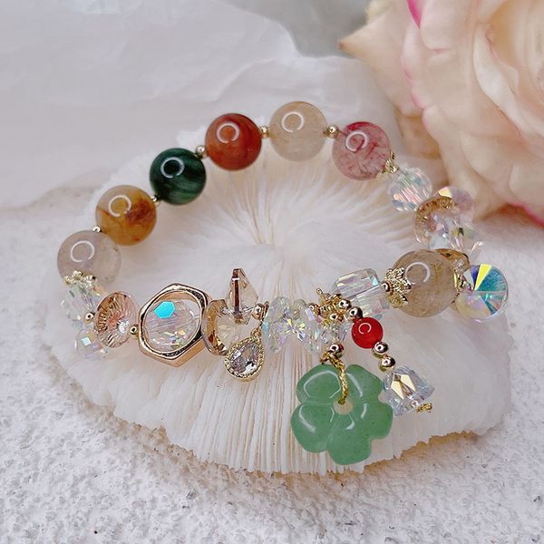 Charm Bracelets Ruifan Natural Green Jade Flower Droplet Pendant Multicolor Rutil Crystal Beads Bracelet Damen Exquisite Schmuck YBR572 230406