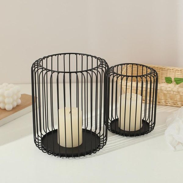 Portacandele Amazon Modern Black Retro Holder Candlestick Metal Iron Wire Lantern Ornaments