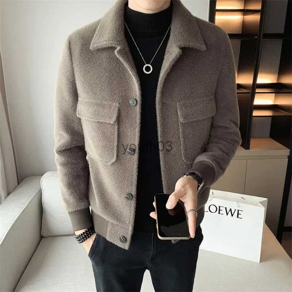 Jaquetas masculinas Parkas para baixo 2023 Nova moda outono inverno curto casaco de lã masculino coreano imitação de vison jaqueta na moda roupas pesadas sobretudo masculino S-3XL YQ231106