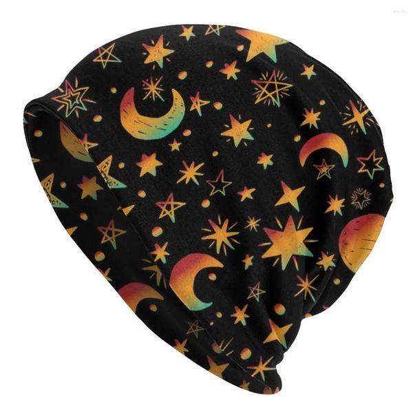 Berretti Galaxy Space Bonnet Cappello invernale caldo lavorato a maglia Donna Uomo Celeste Luna e stelle Berretti Berretti Berretti per adulti Cappellino da sci per esterni