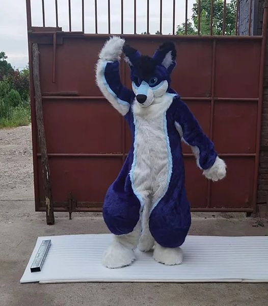 İndirimli Maskot Mavi Husky Dog Cat Fox Prop Fursuit Fursona Giyim Takım Noel Paskalya Festivali Yetişkin