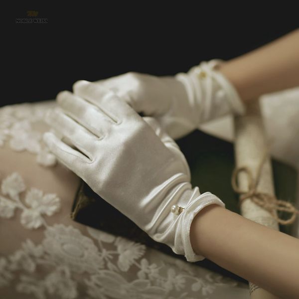 Женские свадебные короткие перчатки, атласные перчатки до запястья с длинными пальцами, костюм для выпускного вечера, вечерние перчатки