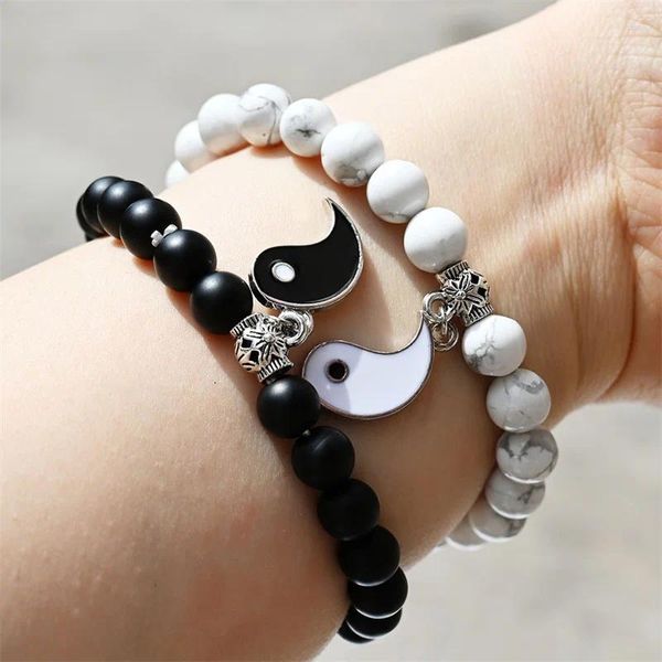 Link-Armbänder Unendlichkeit Yin und Yang Paar Naturweiß Türkis Lava Matte Stein Anhänger Chinesischer Feng Shui Schmuck Geschenk