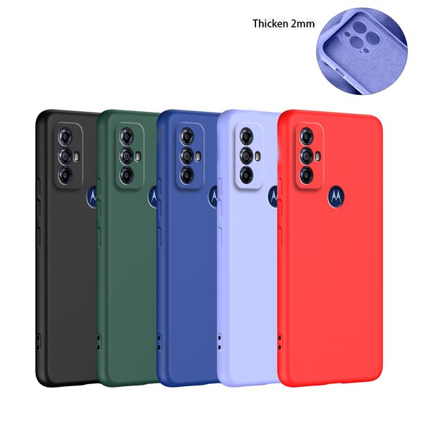 Moto G için Kalınlaştırılmış 2mm Silikon Telefon Kılıfı 2023 Kenar 40 Kenar 30 Füzyon G53 G73 2023 G13 E13 G22 G42 G13 E32 E22 G60 G200 G Stylus 5g G Güç Düz Renk Arka Kapak