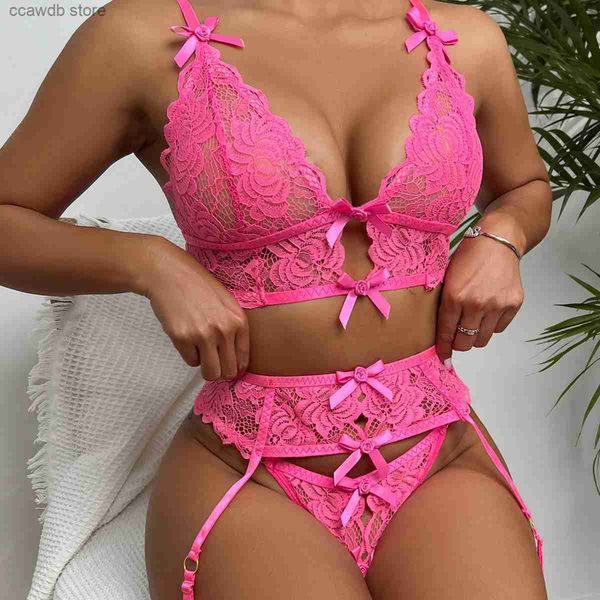 Sexy conjunto de roupa interior feminina sexy bodysuit senhora sexy lingerie preto conjunto sutiã de renda transparente sutiã calcinha mini teddy babydoll sutiã tanga t231106