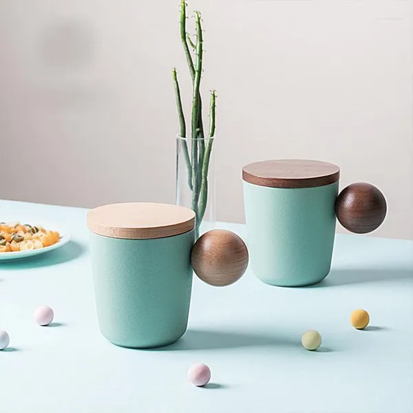 Tazze Ceramica creativa Tè Infusore Tazza con coperchio Coperchio Filtro Manico in legno Per latte Caffè Succo Bicchiere Decorazioni personalizzabili